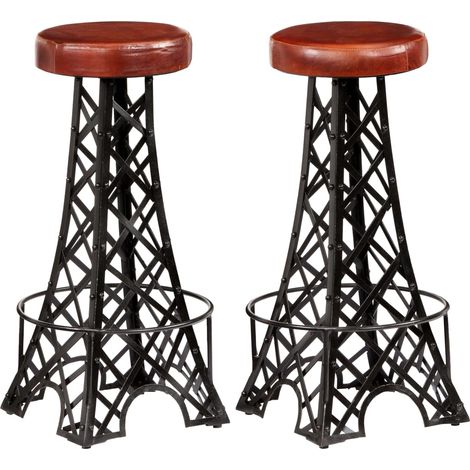 Lot de 2 Chaises de bar Tabourets de bar - Tabouret Haut Cuir véritable BV231172 - BonneVie (1/5)