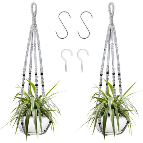 Lot de 2 Support Plante Macramé Coton, Crochet Bois, Suspension Intérieur Balcon (1/5)