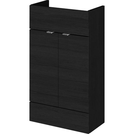 Hudson Reed Fusion Compact Charcoal Black Woodgrain 500mm Floor Standing 2 Door Vanity Unit - OFF605 (1/4)