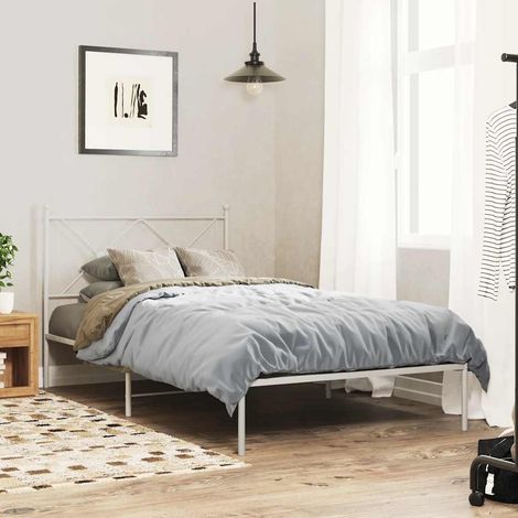 vidaXL Metal Bed Frame without Mattress with Headboard White 107x203cm (1/5)