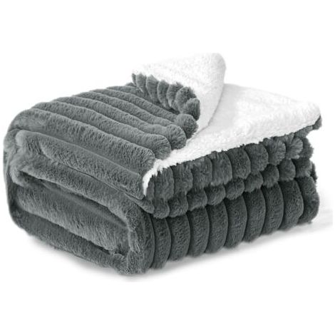 Couverture polaire Sherpa moelleuse - Jeté de canapé gris, épais, doux, confortable et chaud, pour lit simple, cadeau pour femme, 100 x 150 cm (1/4)