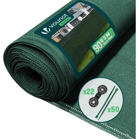 Vounot – Brise vue occultant HDPE 90g/m² 1x10m – Taux d’occultation 75% – Accessoires de fixation inclus – Couleur vert