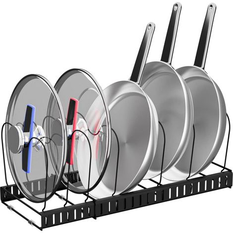 Support de rangement extensible pour casseroles et couvercles 7 niveaux réglables en métal pour placard de cuisine, comptoir, NOIR - RWAccessoire de rangement pour cuisine (1/5)