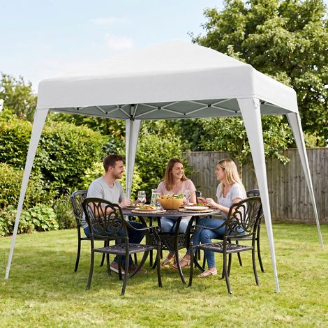 Abri de Jardin Pliable 2.4x2.4m avec Armature en Acier et Haubans Anti-Vent, Blanc (1/5)