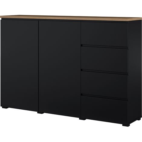 Buffet Liko mit 4 Schubladen und 2 Türen, Schwarz und Holzoptik, 150cm