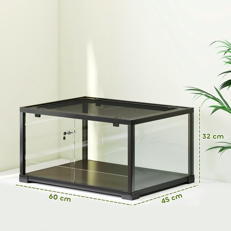 Terrarium pour reptiles, vivarium de 86 litres avec porte coulissante verrouillable, pour lézards, insectes, araignées, geckos, 60 x 45 x 32 cm, noir (1/5)