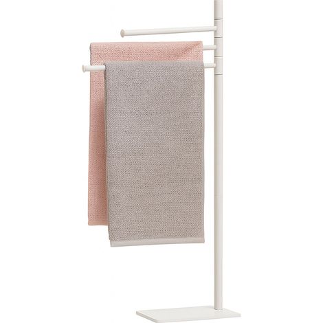 Toallero Relaxdays, HxBxT: 83 x 33,5 x 14 cm, acero inoxidable, 3 barras móviles, toallero de pie, blanco