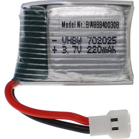 vhbw Batería recargable compatible con XH 2.54 2P clavija (m) para modelismo por ej. coche carreras, avión (220mAh, 3,7V, Li-poli, 29 x 20 x 8mm)