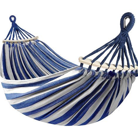 Hamac de Camping et Jardin Confortable avec Barre en Bois Anti-basculement et Corde pour Exterieur/Intérieure, Terrasse, La Sieste, 200x 150 cm (1/4)