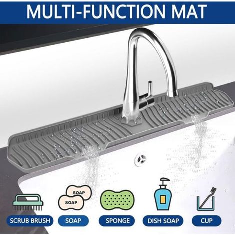 Protection anti-éclaboussures en silicone pour évier (75 x 15,3 cm) pour plan de travail, salle de bain, style campagnard (gris) (1/4)