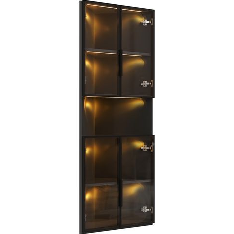 Vitrina esquinera triangular 62 x 32 x 160 cm negra en MDF con frontal de vidrio y LED (1/5)
