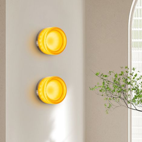 2er Set Moderne Wandleuchte LED Runde Wandlampe Kreative Deckenleuchte Warmweißes Licht Orange Ø13.5cm