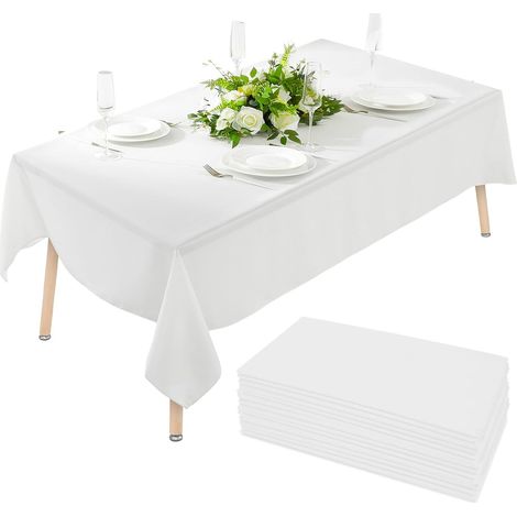 Set mit 10 Einweg-Tischdecken, 137 x 274 cm, weißer Kunststoff Tischdecken, wasser- und ölabweisend, rechteckig, für Picknicks, Geburtstage, Partys, Hochzeiten, Weihnachten und andere Feierlichkeiten (1/5)