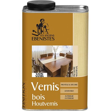 Vernis bois satin 1L incolore – Protection durable contre l'eau – Résine alkyde-uréthane pour boiseries et meubles – Les Anciens Ebenistes (1/5)