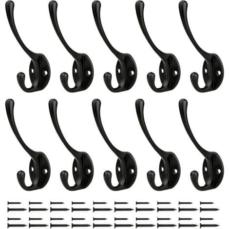 Patère Porte Manteau Mural Crochets Chapeau Crochets Muraux Robustes Avec Vis En Métal, Pour Cuisine Salle De Bains Chambre D'essayage （Noir 10 Pcs） (1/5)