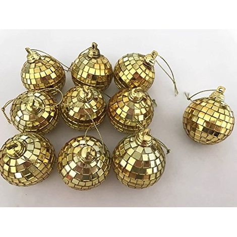 GARRYFIZH Boule de Noël réfléchissante dorée de 5 cm, à suspendre, miroir, décoration pour sapin.