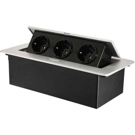 Prise encastrable escamotable avec 3 prises pour plan de travail, comme prise de table ou prise au sol pour la cuisine, le bureau, l\'agencement peu encombrant des emplacements (1/4)