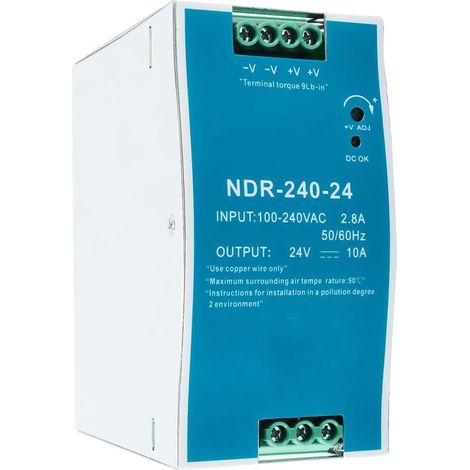Alimentation sur Rail DIN NDR-240-24 24 V 240 W, 24 V CC, 10 A, avec Protections Multiples, Usage Industriel. (1/5)