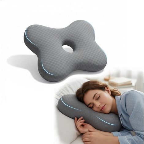 Coussin Piercing Oreille – Oreiller avec Trou d’Oreille pour Dormir sur Le côté, pour Oreilles percées, Trou Central Large et Profond, Rembourrage réglable, Housse Douce et Lavable (1/5)