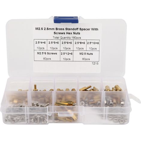 180-teiliges Distanzscheiben-Set, Einweg-Schraubmuttern aus Kohlenstoffstahl, Set in Box, M2.5 (1/5)