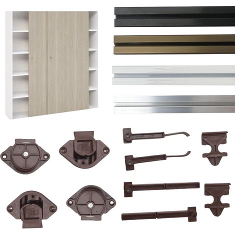 Kit de Quincaillerie JUNIOR-4 pour Armoires Coulissantes à 1 Porte avec Poids Maximal de 50 kg, Kit avec 2 Rails Noirs - EVOTRADE (1/2)