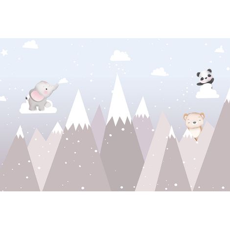 Papier peint panoramique Enfants - Montagnes Animaux - 130 cm x 87 cm (1/2)