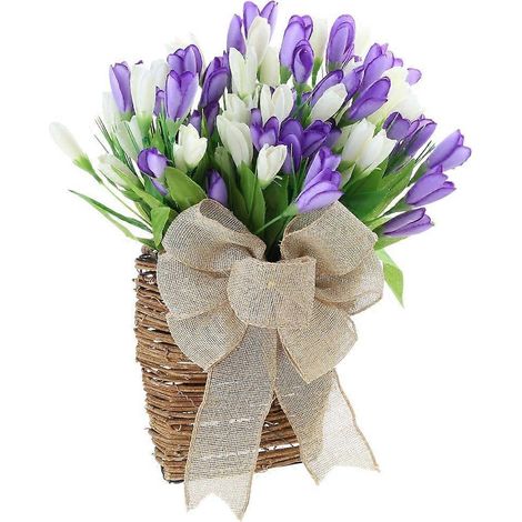 Couronne de tulipes artificielles en rotin tressé, idéale pour un mariage ou une fête à la maison. (1/4)