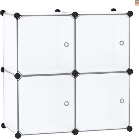 Meuble de Rangement Modulable, 4 Cubes, Étagère en Plastique, avec Portes, pour Vêtements, Chaussures, Livres, Assemblage Facile, Blanc (1/4)