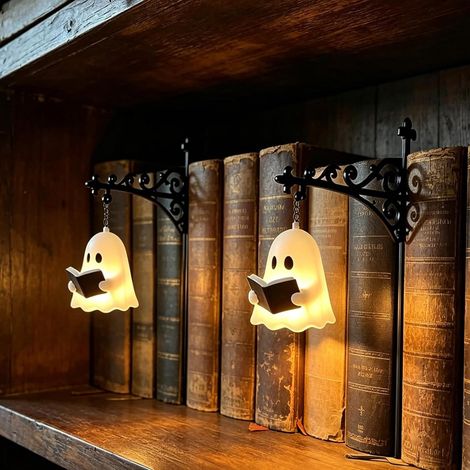 Set di 2 fermalibri in metallo con luce integrata - Lanterna da biblioteca - Mini lanterna da scaffale - Lampada da lettura per biblioteca - Illuminazione decorativa per scaffali (1/5)