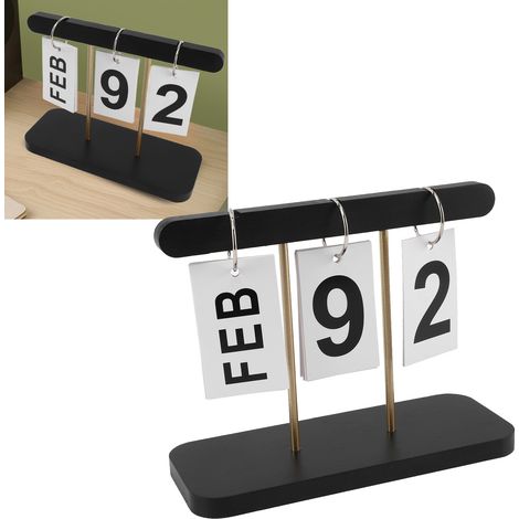 Vintage, drehbarer Tischkalender mit großem Display, wiederverwendbar, schwarz – Dekorationsartikel für Zuhause oder Büro, aus MDF und Eisen, 4er-Set (1/5)