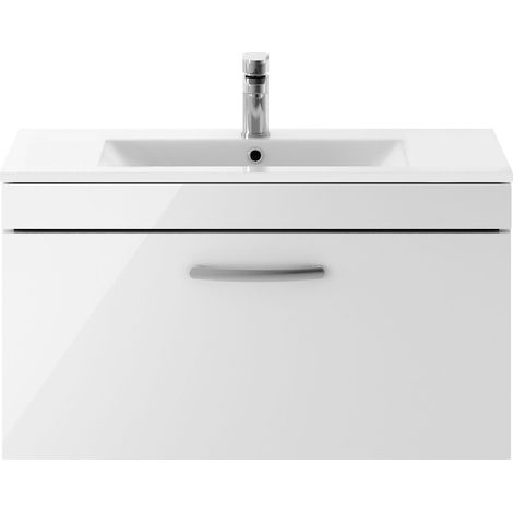 Nuie Athena Wall Hung 1-Drawer Vanity Unit with Basin-2 800mm Wide - Gloss White (1/5)