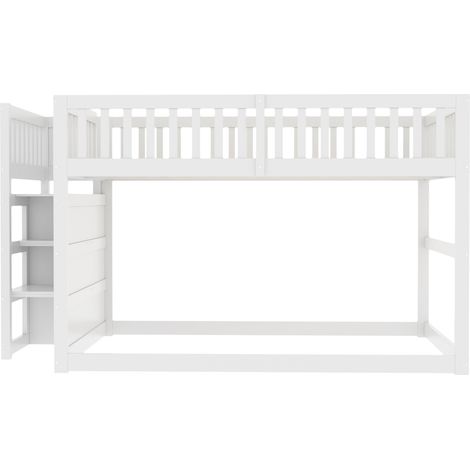Etagenbett niedrig für Kinder 140 x 200 cm mit Stauraumtreppe, weiß MODENUIT (1/5)