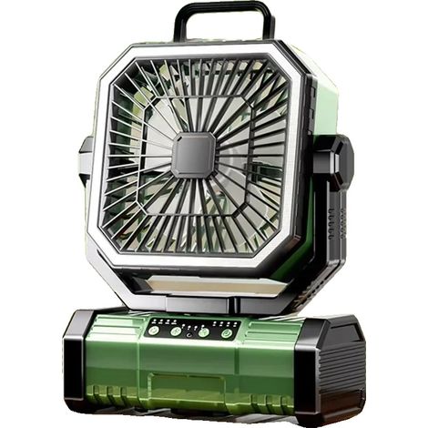 Ventilatore da campeggio, rotazione a 360°, batteria ricaricabile, verde (1/2)