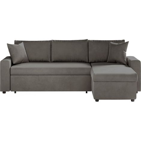 Canapé d'angle MARIA réversible et convertible avec coffre en velours - Gris foncé (1/5)