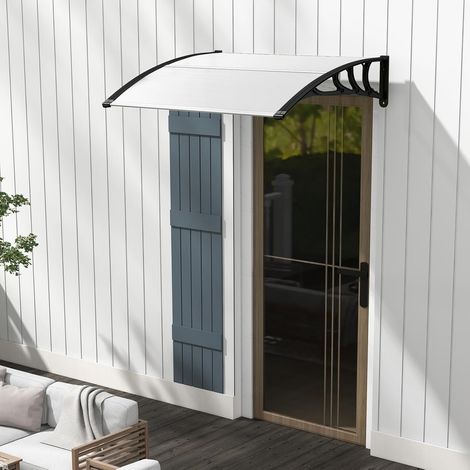 GOPLUS Auvent Porte d'Entree avec Protection Solaire, Résistant au Vent avec Panneau Revêtu à Double Couche et Support en ABS, Capacité de Poids Max 20KG (Noir,122x99CM) (1/5)