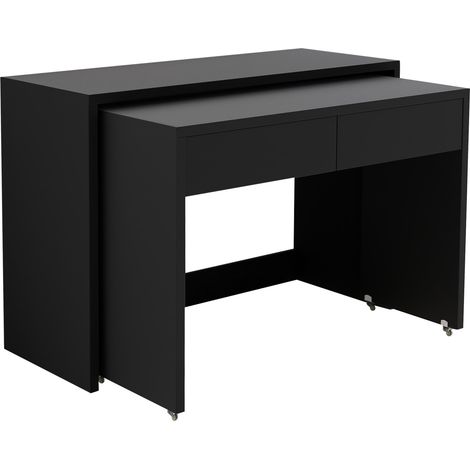 2-in-1 Klappschreibtisch in Schwarz mit Schubladen und Rollen, 110 x 40 x 78 cm (1/5)