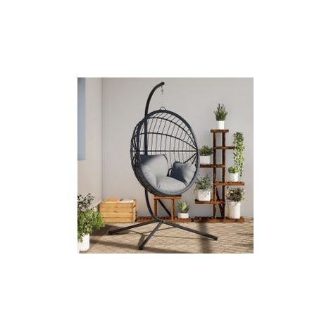 Support de chaise suspendue en forme d'œuf noir acier (1/5)