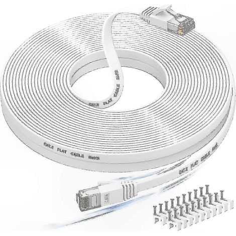 Câble Ethernet Cat6 blanc plat, 20 m, blindé, RJ45, haute vitesse, pour la mise en réseau, conception anti-accrochage pour des performances améliorées (1/5)