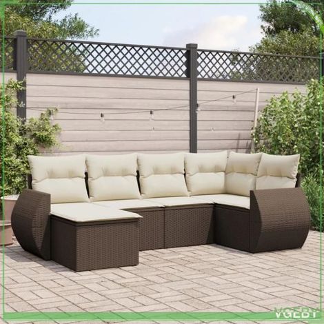 Salon de jardin - FAF7291712418075 - Résine tressée marron - Coussins déhoussables - Modulaire 6 places (1/5)