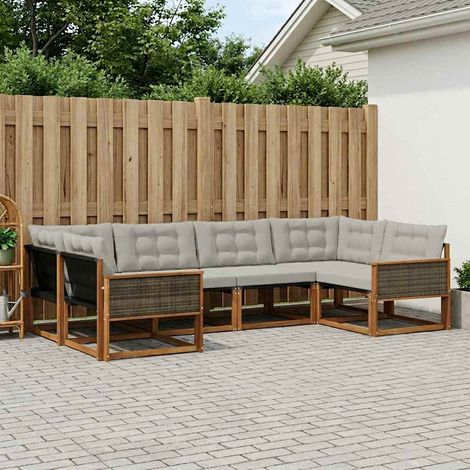 vidaXL Outdoor-Sofagarnitur mit Kissen 6 pcs Natürlich und Hellgrau (1/5)