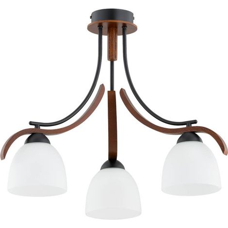 Alfa BARSUM Classic Ceiling Lamp 3-Light E14, Black Metal & Dark Wood Frame with White Shades, 56x48 cm, LED Compatible, Dimmable with Bulbs, Living Room