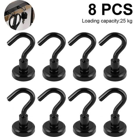 Crochets magnétiques Piao 8 pièces, aimants puissants pour réfrigérateur, néodyme super fort pour suspendre, crochets robustes pour boîte à outils, croisière, barbecue, manteau (1/5)
