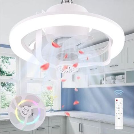 Deckenventilator mit E27-Fassung – 50-W-LED – 3 Geschwindigkeitsstufen – Fernbedienung – Sicheres Design für niedrige Decken – Einstellbare RGB-Beleuchtung (1/3)