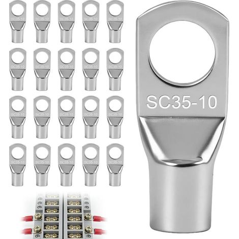 35mm² Cosses Tubulaires M10 Cosses Annulaires, à Sertir en Cuivre Étamé, Connecteurs Électriques à Œillet pour Câbles Électriques, Batterie, Tableau, Installation Électrique (1/5)