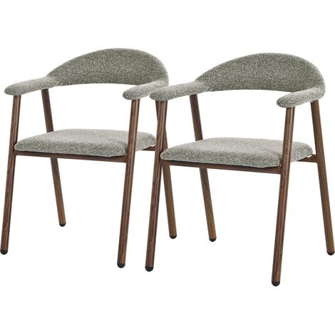 ML-Design Juego 2 Sillas de Comedor con Reposabrazos, Asientos de Cocina y Salón con Respaldo, Tapizado Tejido Verde y Estructura de Acero con Aspecto Madera, Sillones Ergonómicos Modernos