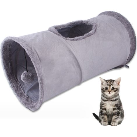 Tunnel Pour Chat - Diamètre 25 cm Longueur 50 cm - Structure À Ressort En Polyester Avec Bordures En Suède Synthétique - Pour Chats Chiots Lapins Et Petits Animaux - 1 Pièce (1/5)