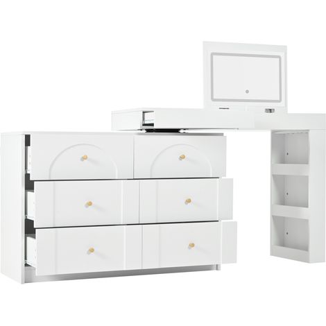 Tocador giratorio blanco con espejo LED y 7 cajones 105 x 40 x 80 cm HOMVRA (1/5)