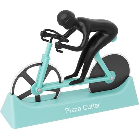 Couteau à Pizza en Forme de Vélo, Roulettes à Pizza, Roues Antiadhésives en Acier Inoxydable, Bleu Ciel (1/5)