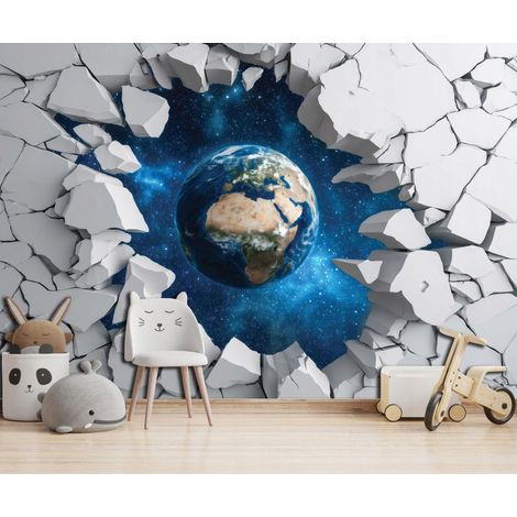Fototapete Erde Weltraum 3D-Optik, für Kinderzimmer, 150 x 105 cm – Komplettset inkl. Kleister & Anleitung (1/5)