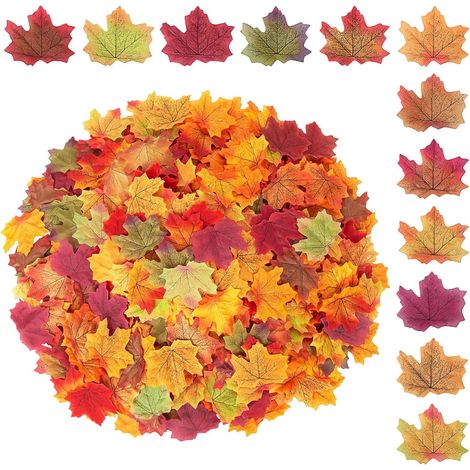 MINKUROW 500 Piezas Hojas de Arce Artificiales, Planta de Hoja de Arce Simulada con 12 Colores Aleatorios, Decoración de Fiesta de Boda en el Aula para Bodas (8 x 8 cm) (1/5)
